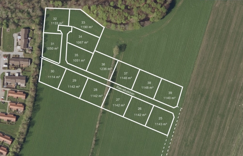 Kort med de 15 grunde med størrelse og adresse